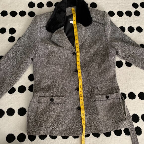 Vintage Pant Suit Tweed Herringbone Faux Fur Collar Blazer High Rise 2 Piece Set - Picture 16 of 16